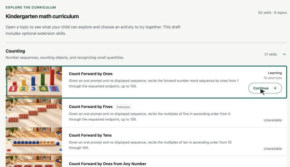 Count from 1 to 10: Choose an activity. Recorded example.